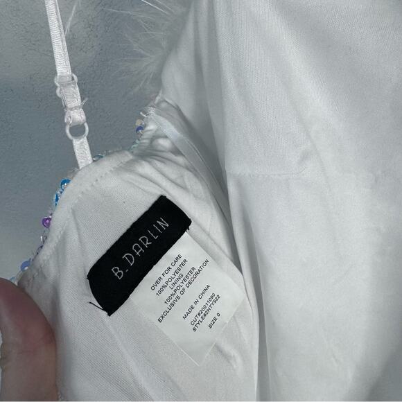 Sequin Feather Trim Mini Dress Iridescent Sparkle Size 0 Party Halloween - Picture 5 of 8